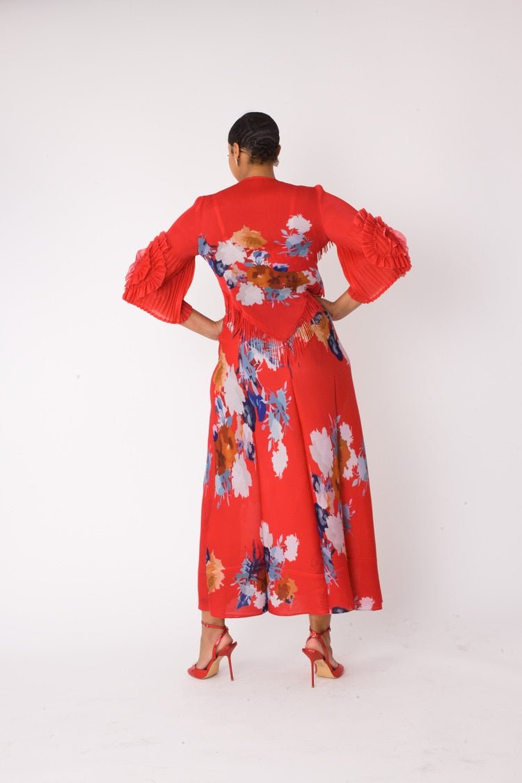 Floral Print Pleated Midi Dress - 82678 - Especially Yours