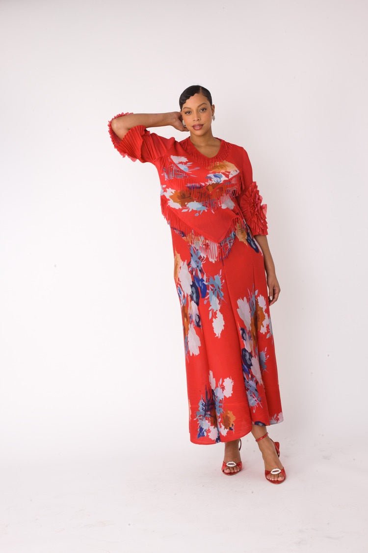Floral Print Pleated Midi Dress - 82678 - Especially Yours