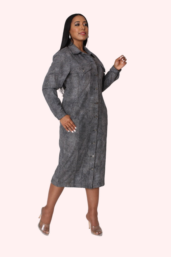 Crystal Embellished Denim Midi Dress - 82680