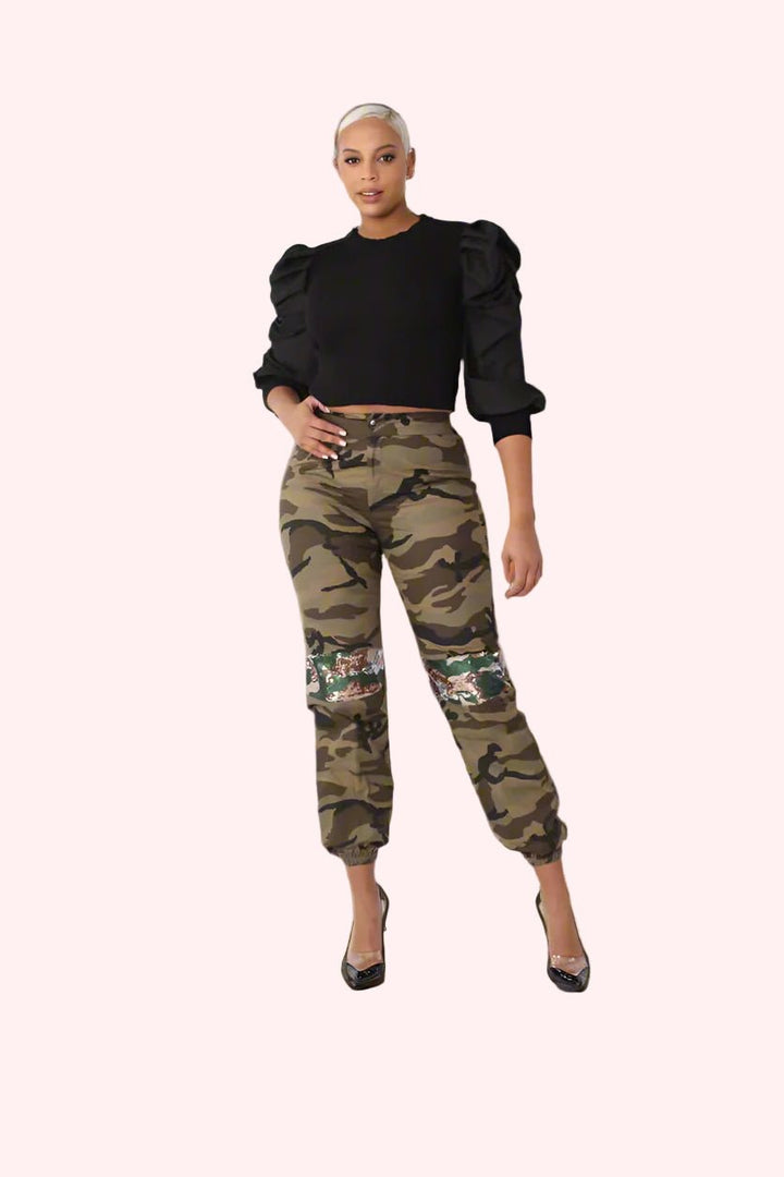 Camo Sequin Joggers with Sequin Accents - 81991 - Especially Yours