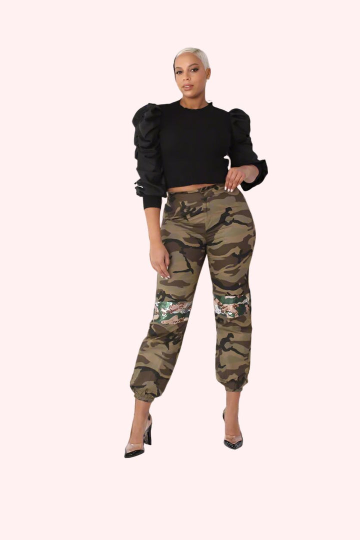 Camo Sequin Joggers with Sequin Accents - 81991 - Especially Yours