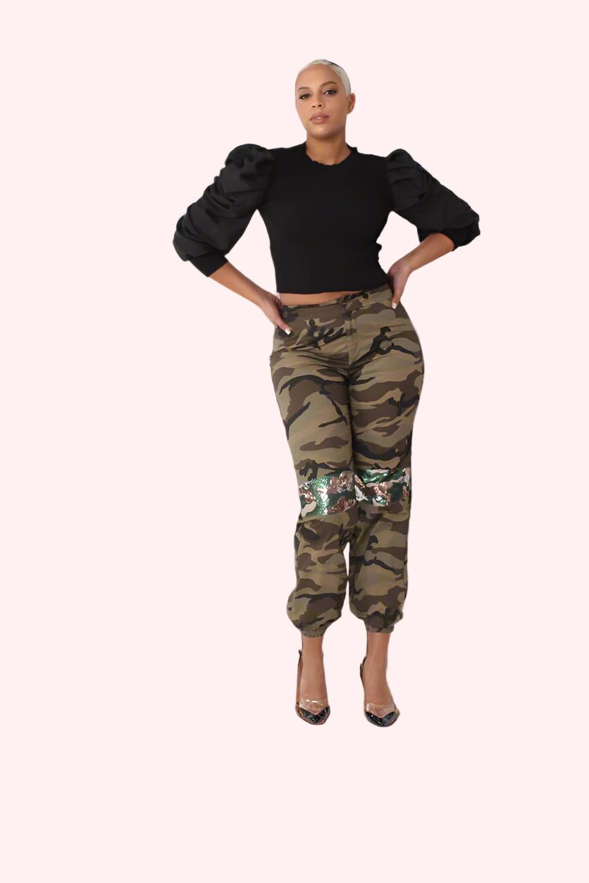 Camo Sequin Joggers with Sequin Accents - 81991 - Especially Yours