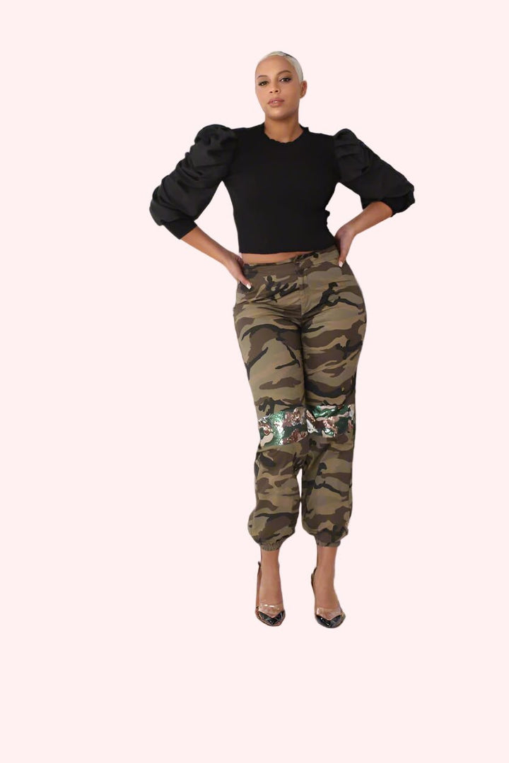 Camo Sequin Joggers with Sequin Accents - 81991 - Especially Yours