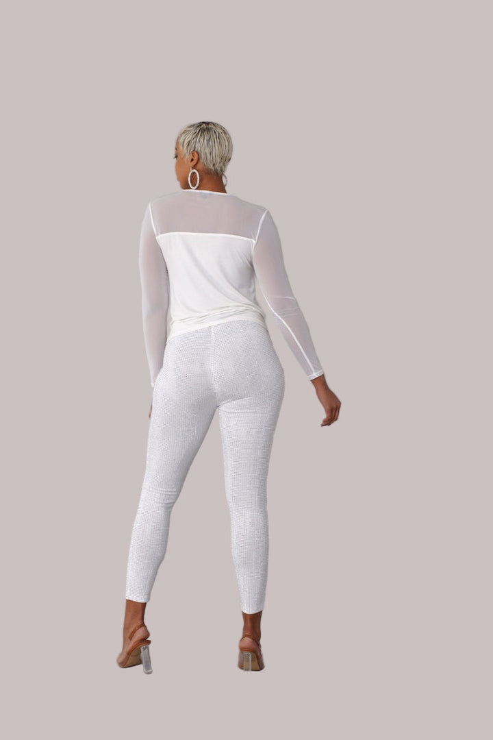 Mesh Blouse Top – Rhinestone Design Black Long Sleeve 82198