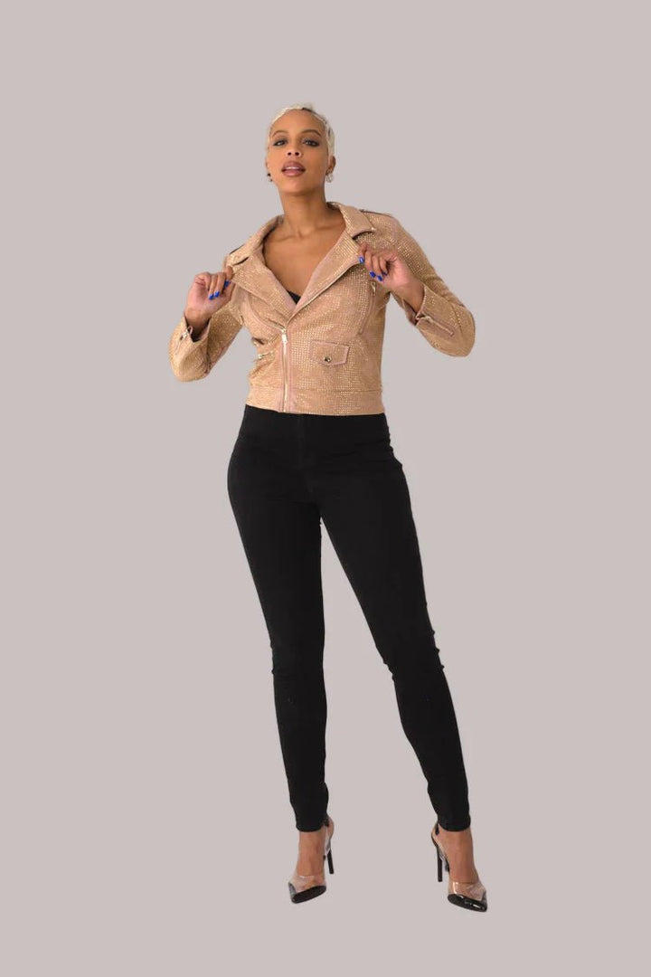Suede Moto Jacket with Allover Diamonds - 82022 - Especially Yours