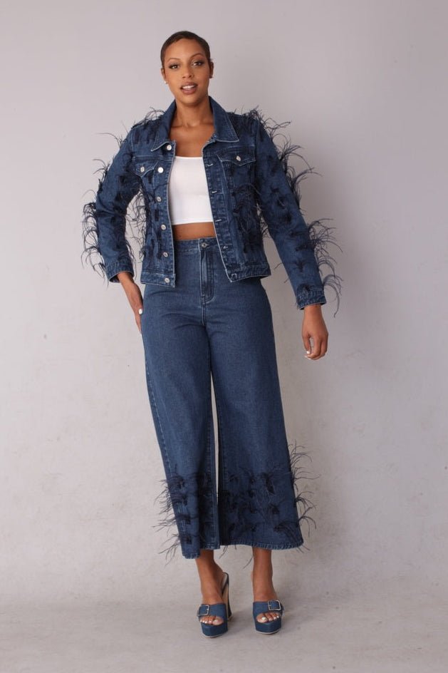 Feather Trim Wide Leg Jeans - 82304 - Especially Yours
