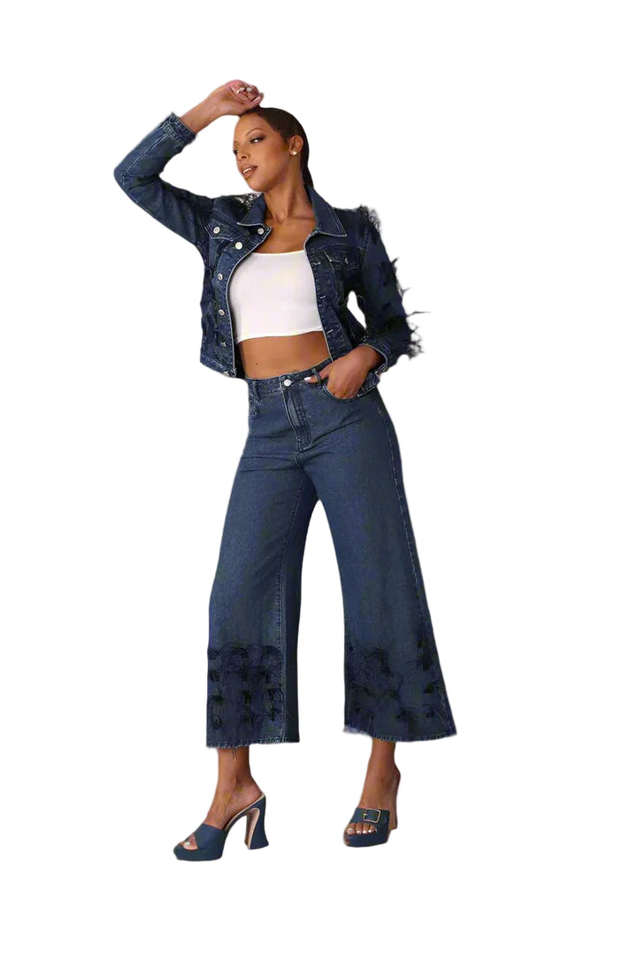 Feather Trim Denim Jacket - 82303 - Especially Yours