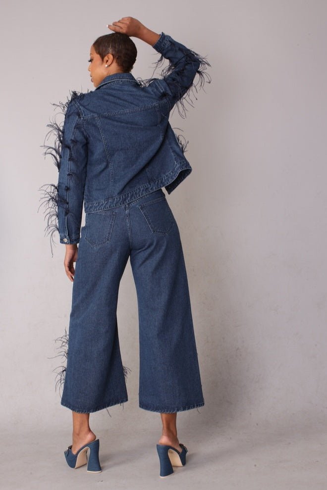 Feather Trim Wide Leg Jeans - 82304 - Especially Yours
