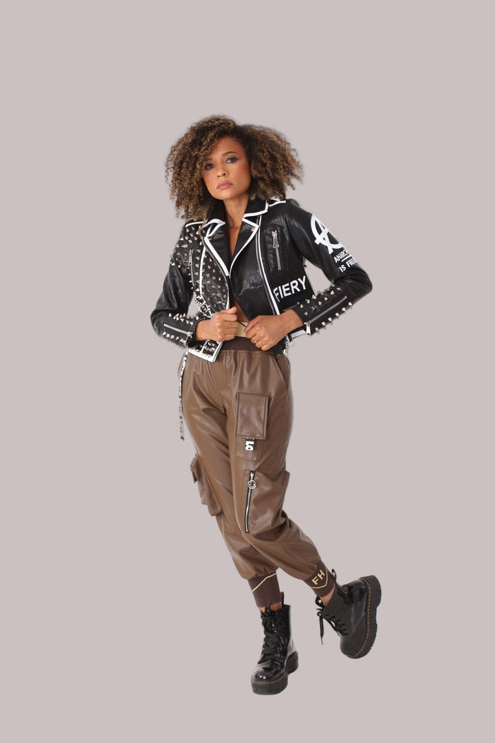 Studded Leather Jacket -81852