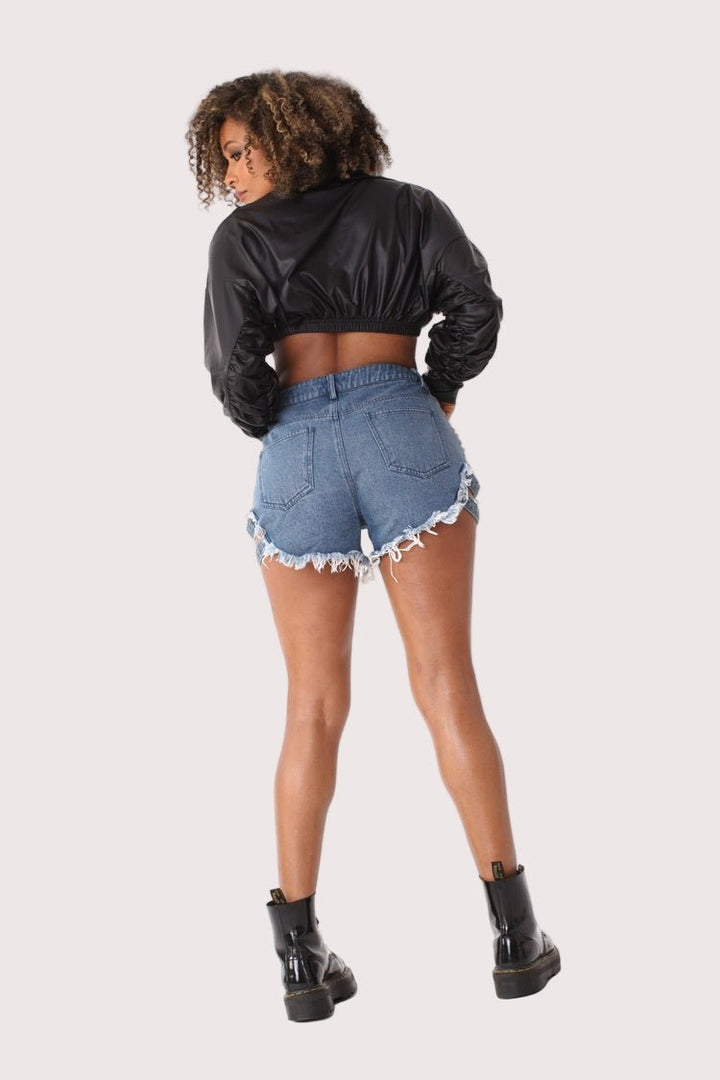 Studded Denim Shorts with Pearl Embellishments - 81850 - Especially Yours