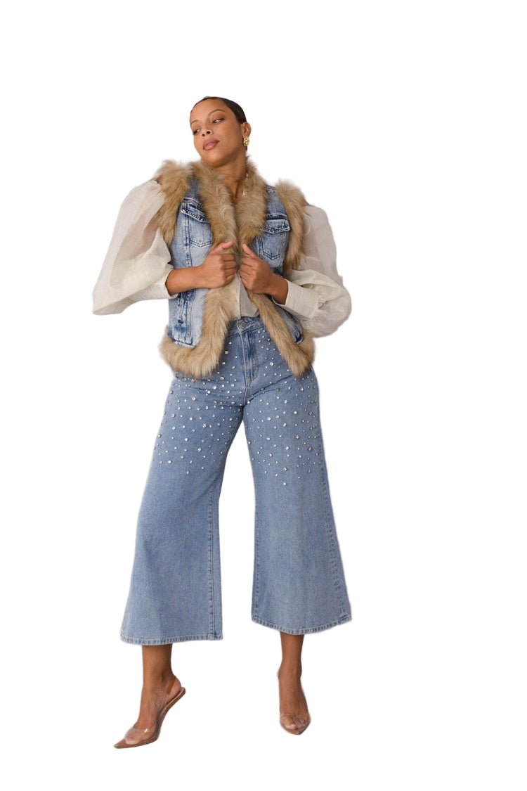 Denim Vest with Fur Trim - 82007 - Especially Yours