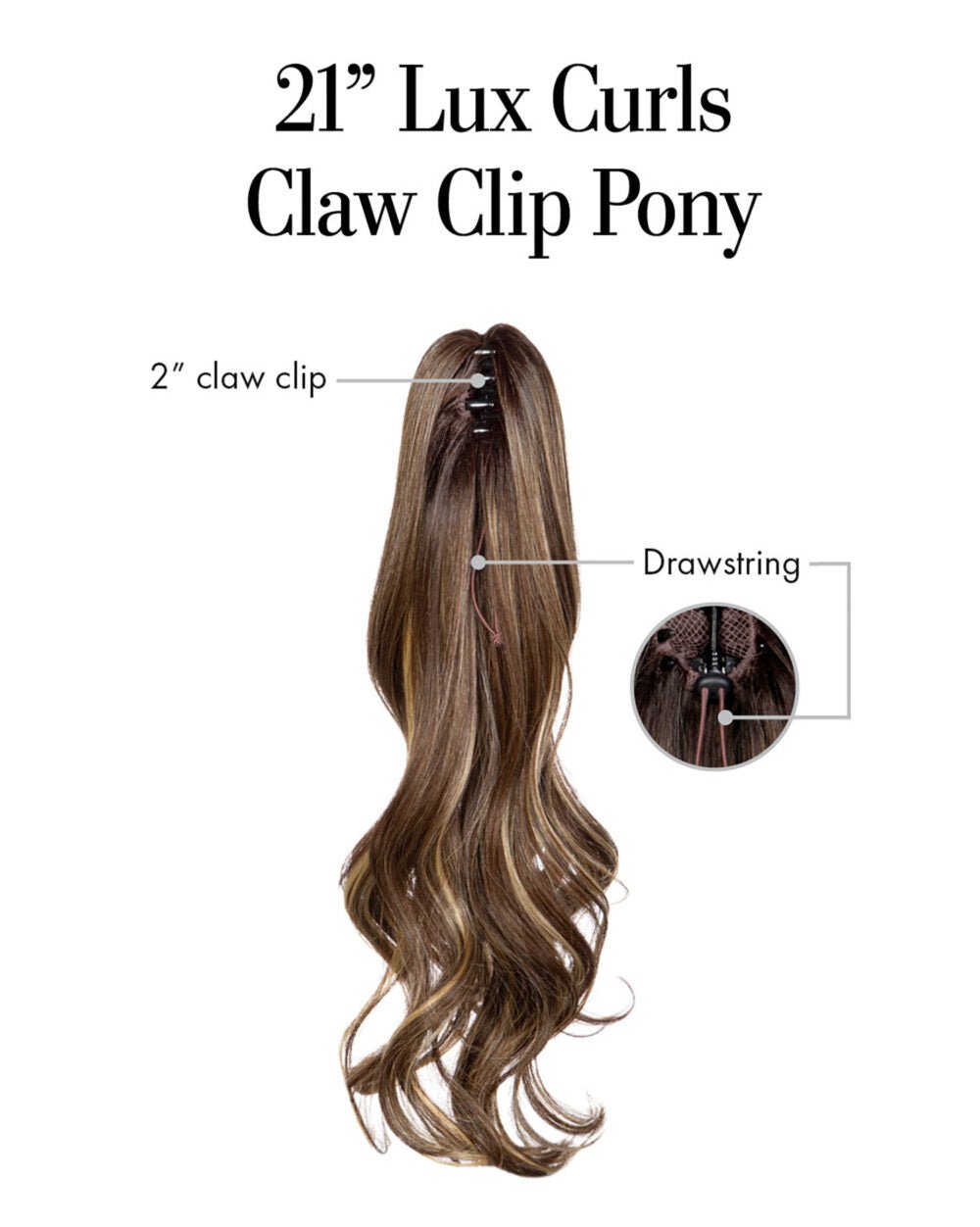 21″ Lux Curls Claw Clip Pony by Kim Kimble - Especially Yours