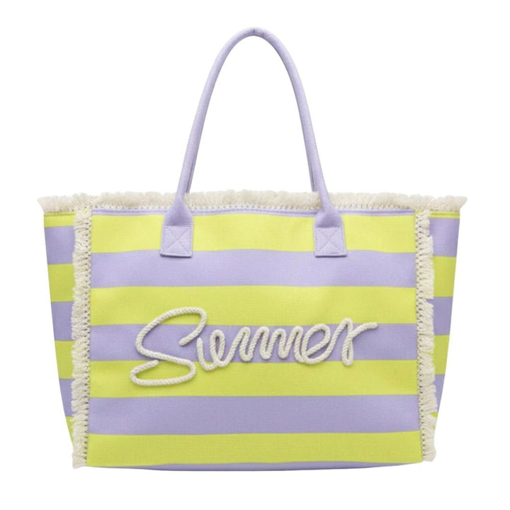 SUMMER Message Embroidered Fringe Striped Tote Beach Bag - Especially Yours