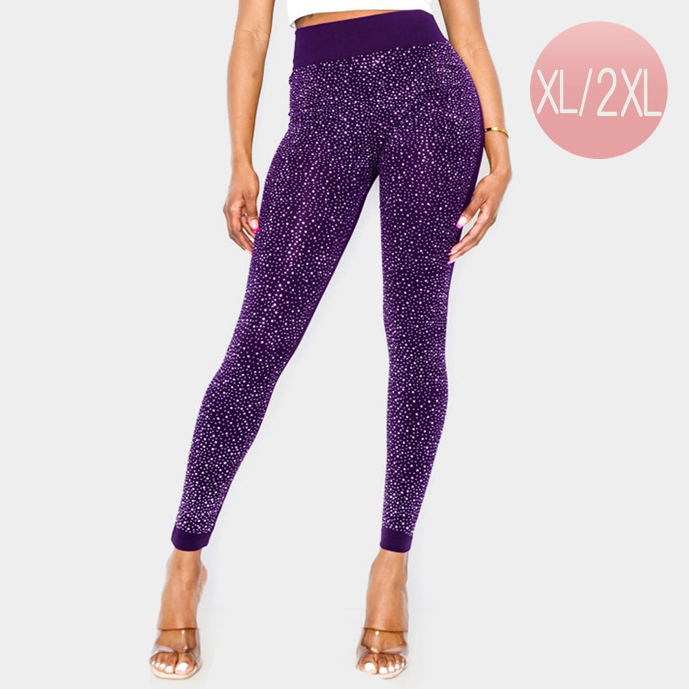 Plus Size High - Waisted Bling Studded Leggings - Especially Yours