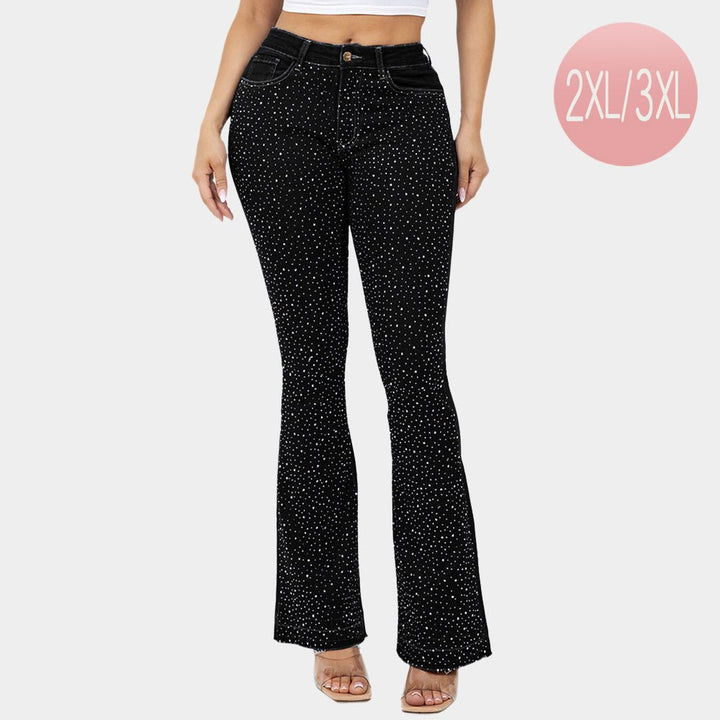 Bling Studded High Waist Skinny Flare Jeans - Especially Yours