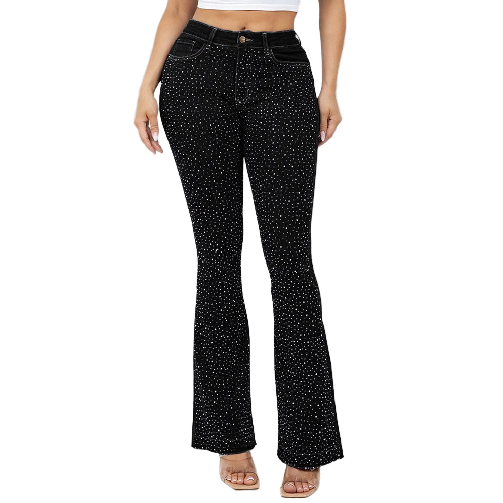 Bling Studded High Waist Skinny Flare Jeans - Especially Yours