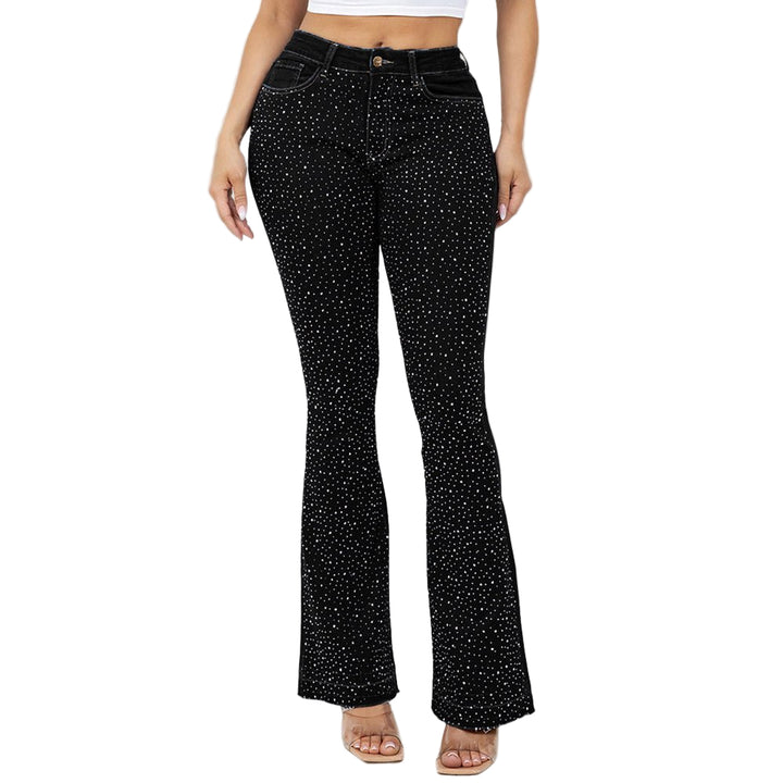 Bling Studded High Waist Skinny Flare Jeans - Especially Yours
