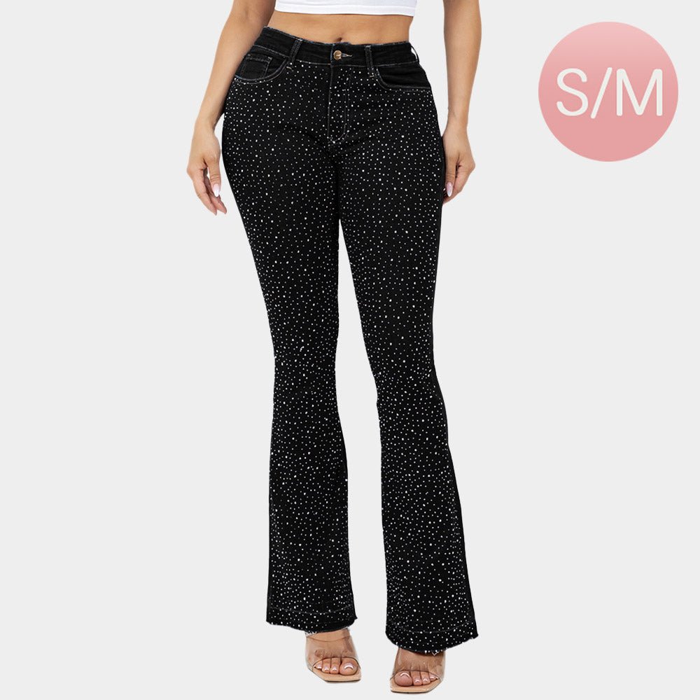 Bling Studded High Waist Skinny Flare Jeans - Especially Yours