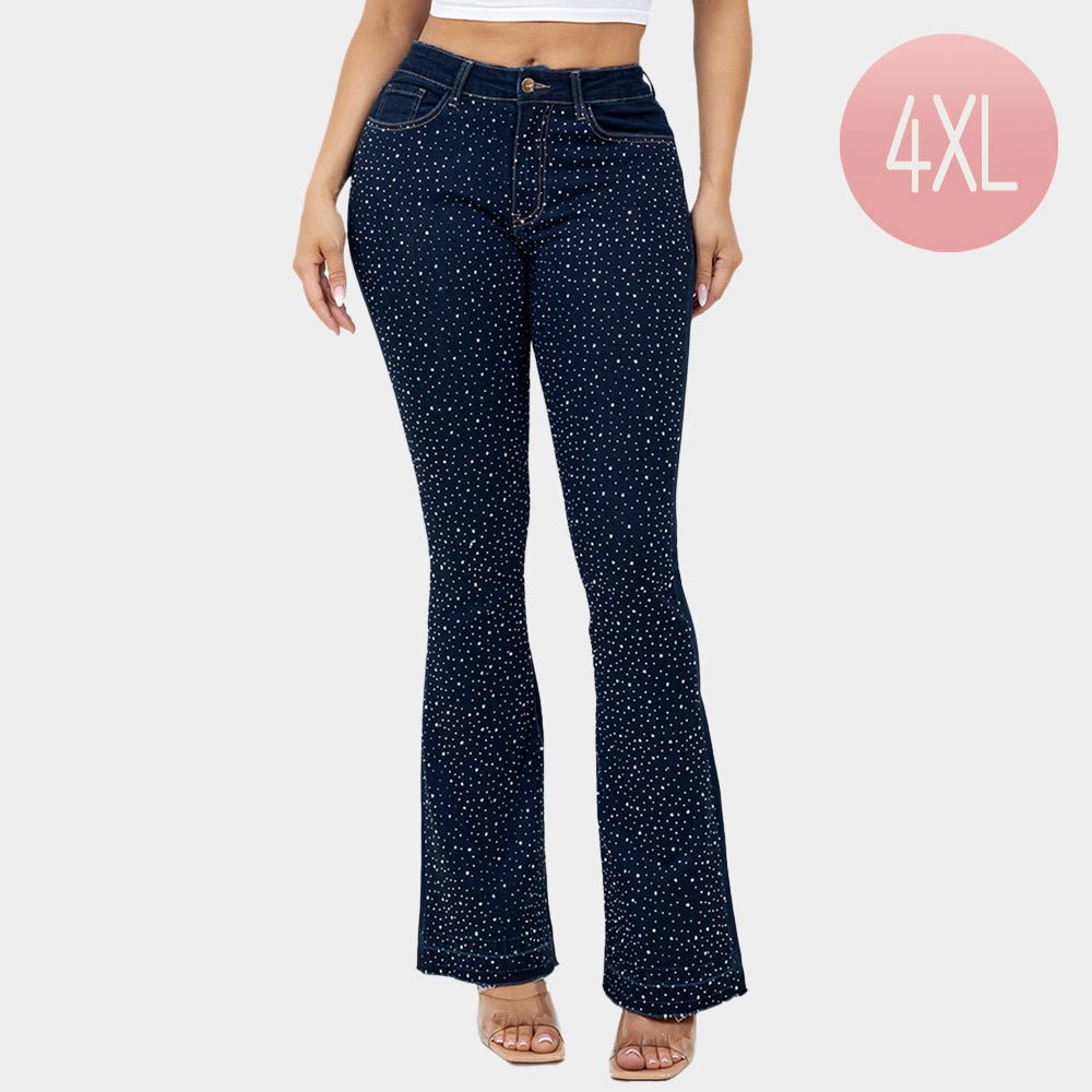 Bling Studded High Waist Skinny Flare Jeans - Especially Yours