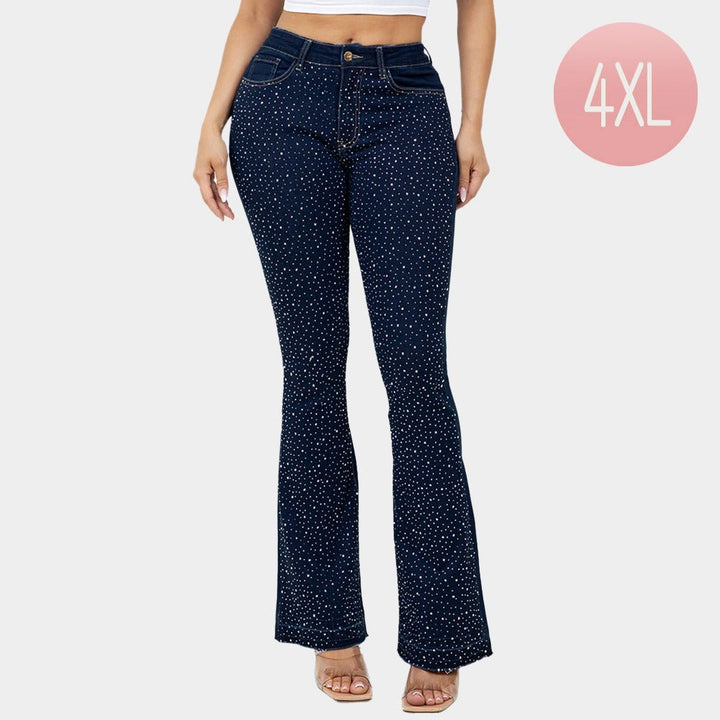 Bling Studded High Waist Skinny Flare Jeans - Especially Yours