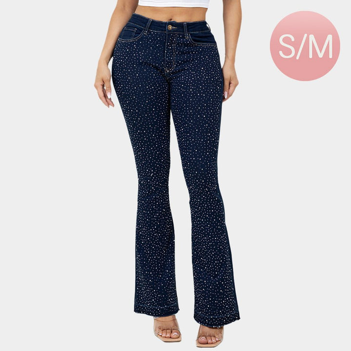 Bling Studded High Waist Skinny Flare Jeans - Especially Yours