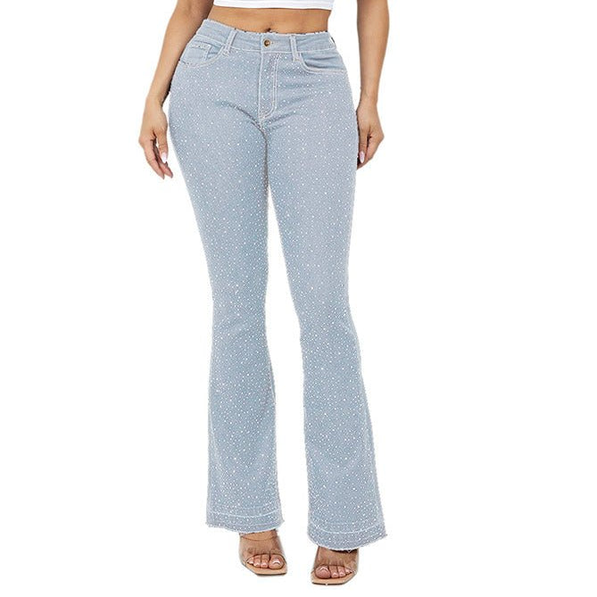 Bling Studded High Waist Skinny Flare Jeans - Especially Yours