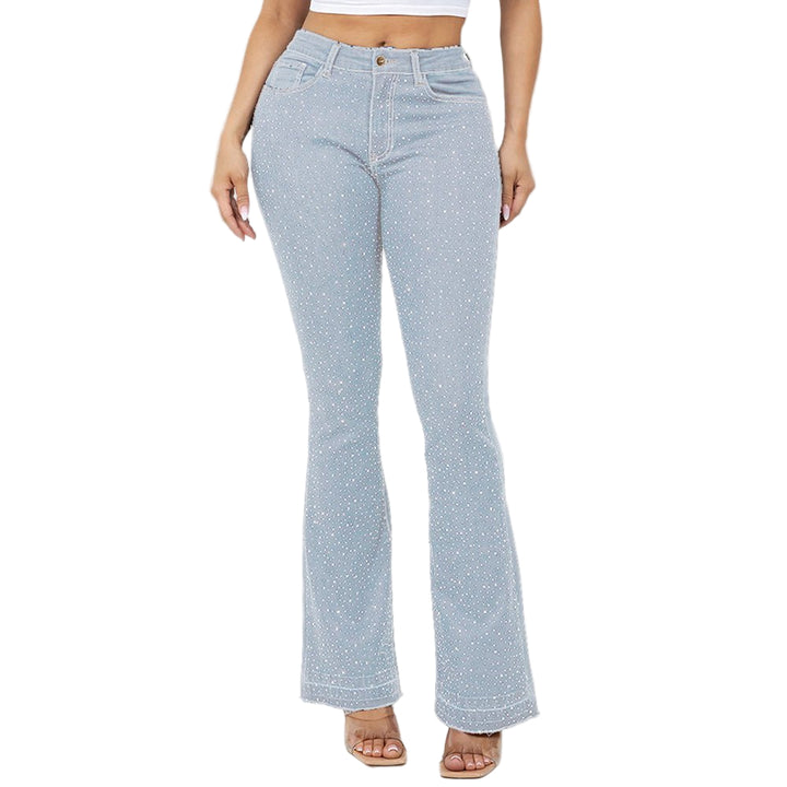 Bling Studded High Waist Skinny Flare Jeans - Especially Yours