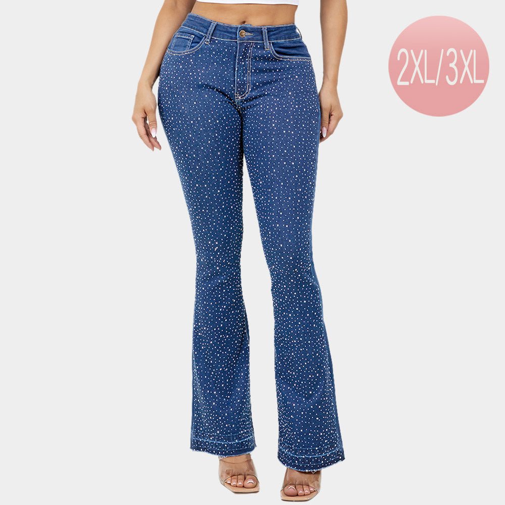 Bling Studded High Waist Skinny Flare Jeans - Especially Yours