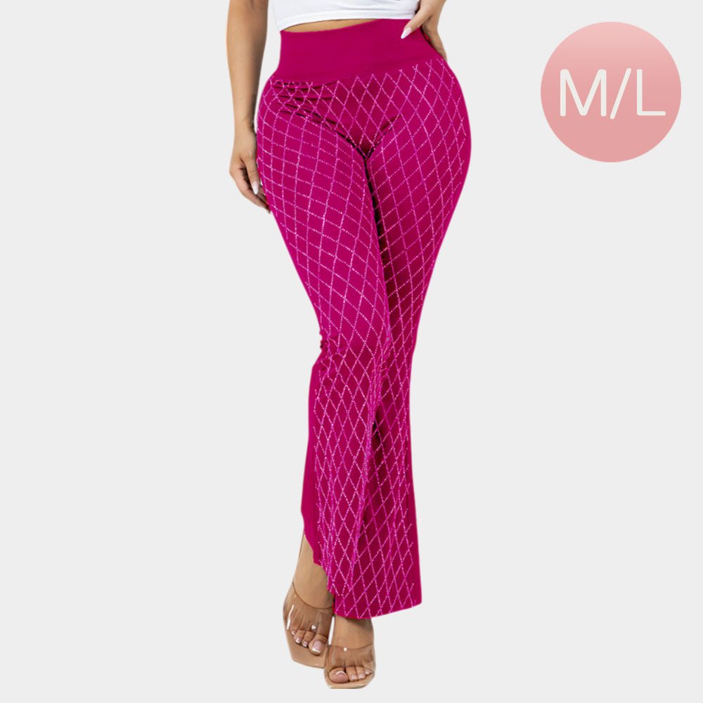 High Waisted Bling Studded Diamond Pattern Flare Leggings - Especially Yours