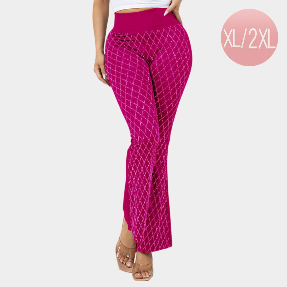 High Waisted Bling Studded Diamond Pattern Flare Leggings - Especially Yours