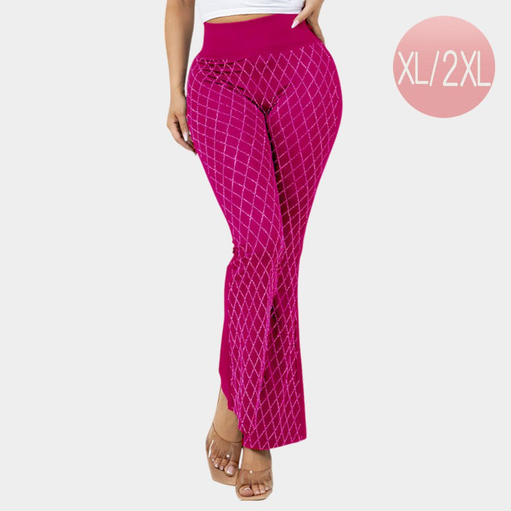 High Waisted Bling Studded Diamond Pattern Flare Leggings - Especially Yours