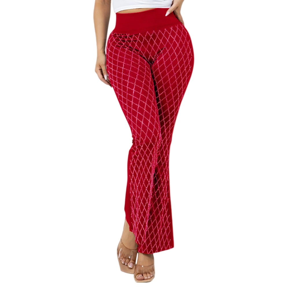 Plus Size High Waisted Bling Studded Diamond Pattern Flare Leggings - Especially Yours