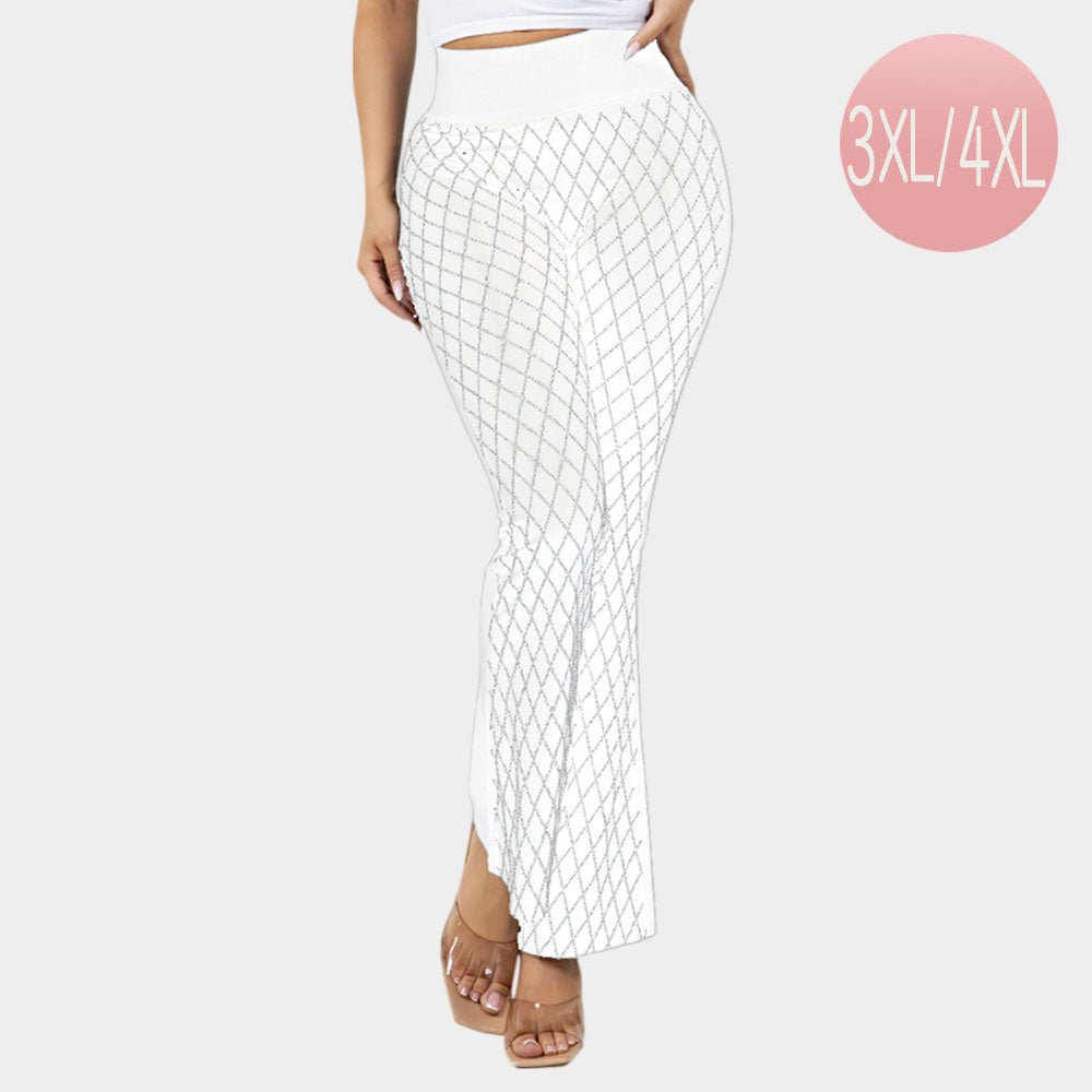 Plus Size High Waisted Bling Studded Diamond Pattern Flare Leggings - Especially Yours