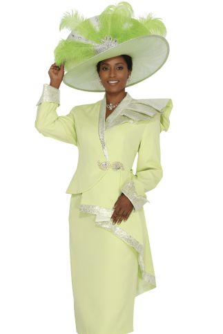Elegant Lime Green Ruffled Church Suit - 6006