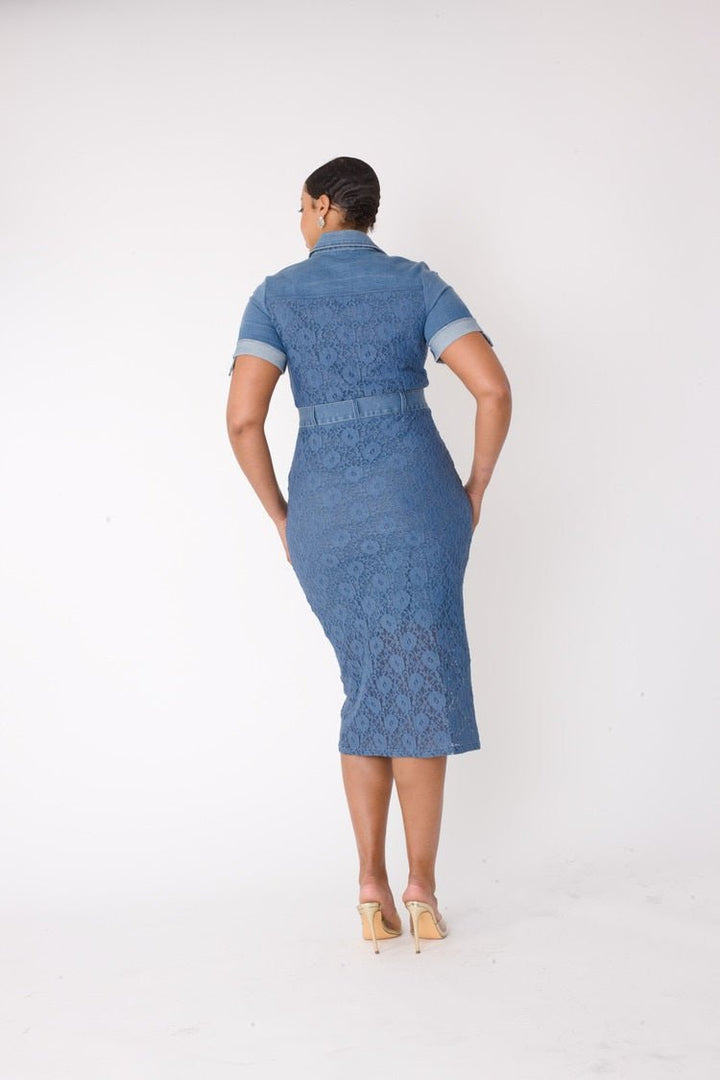 Lace Trimmed Denim Midi Dress - 82746 - Especially Yours