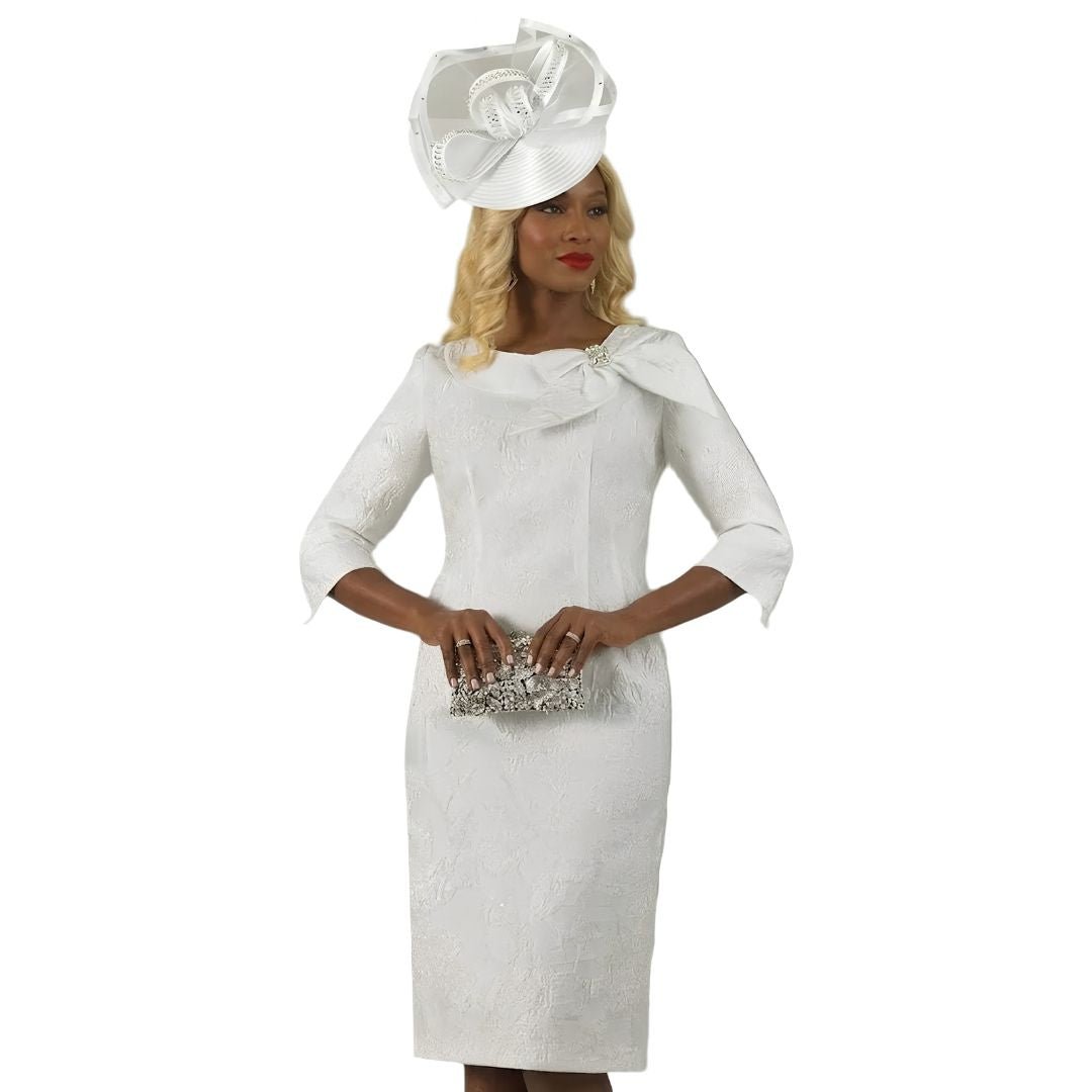 Floral Brocade Sheath Dress with Bow Accent by Lily & Taylor - Especially Yours