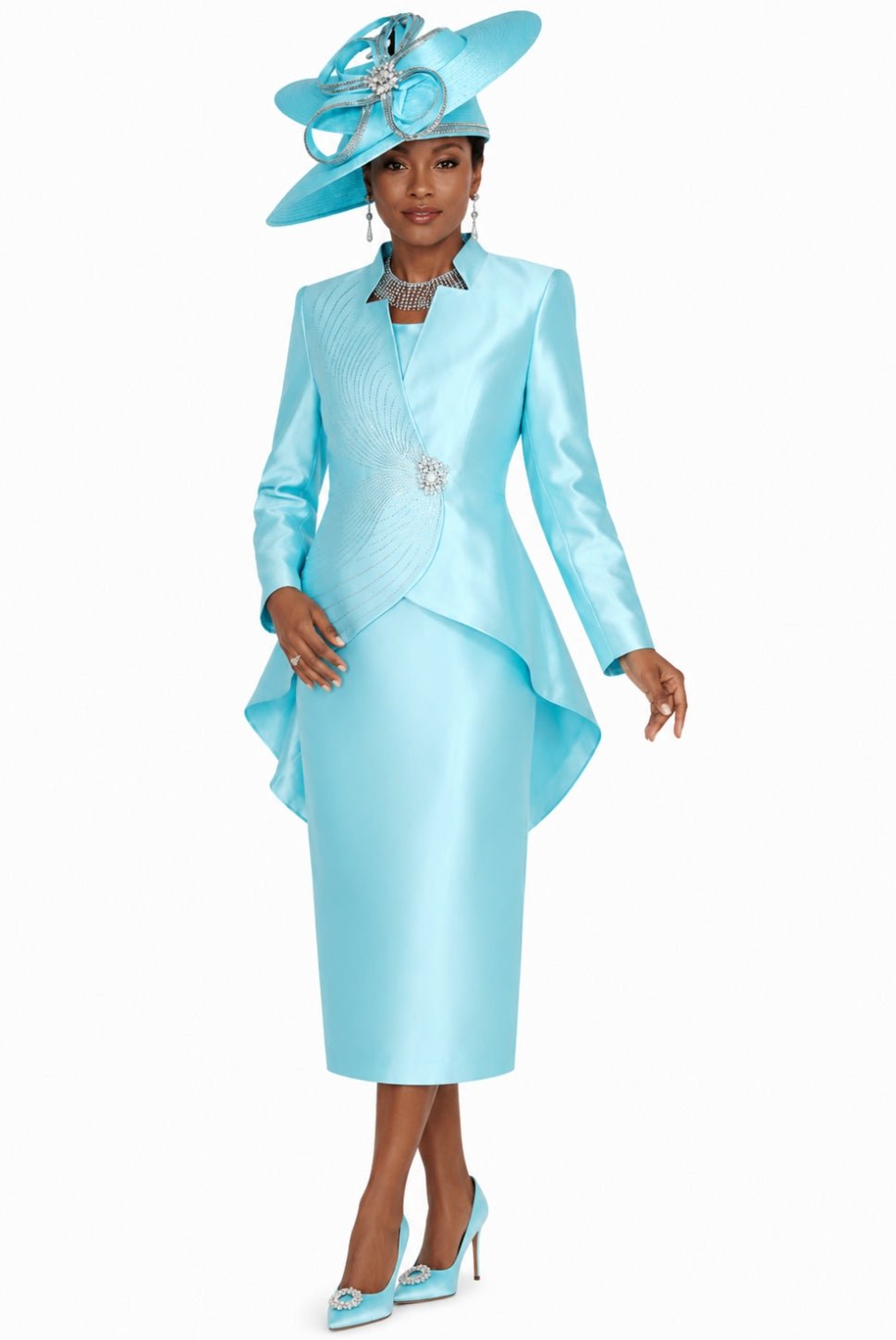Elegant 2-Piece Rhinestone Shantung Dress Suit – Asymmetrical Jacket & Sheath Dress - 6259 - Especially Yours