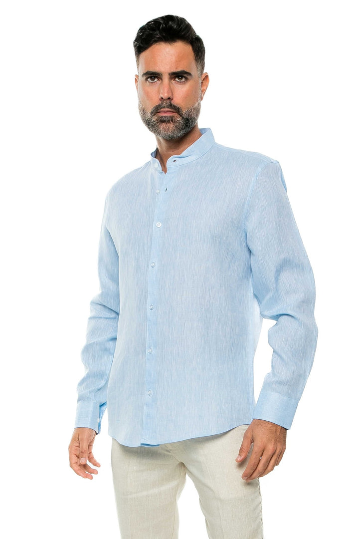 Men's 100% Linen Mandarin Collar Long Sleeve Shirt - Especially Yours