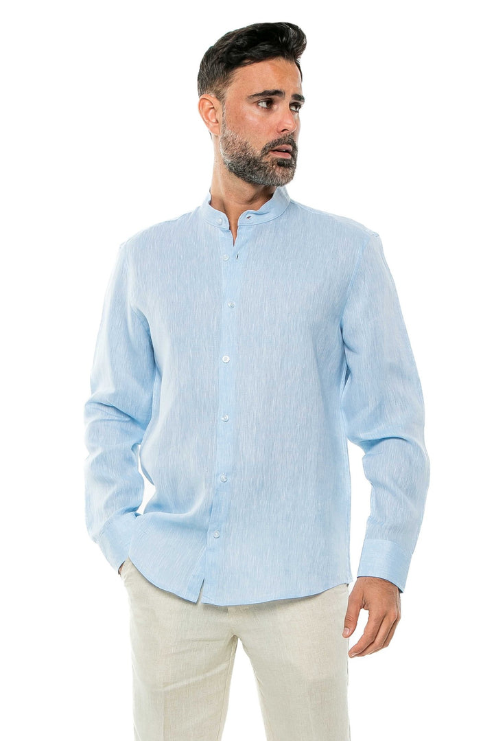 Men's 100% Linen Mandarin Collar Long Sleeve Shirt - Especially Yours