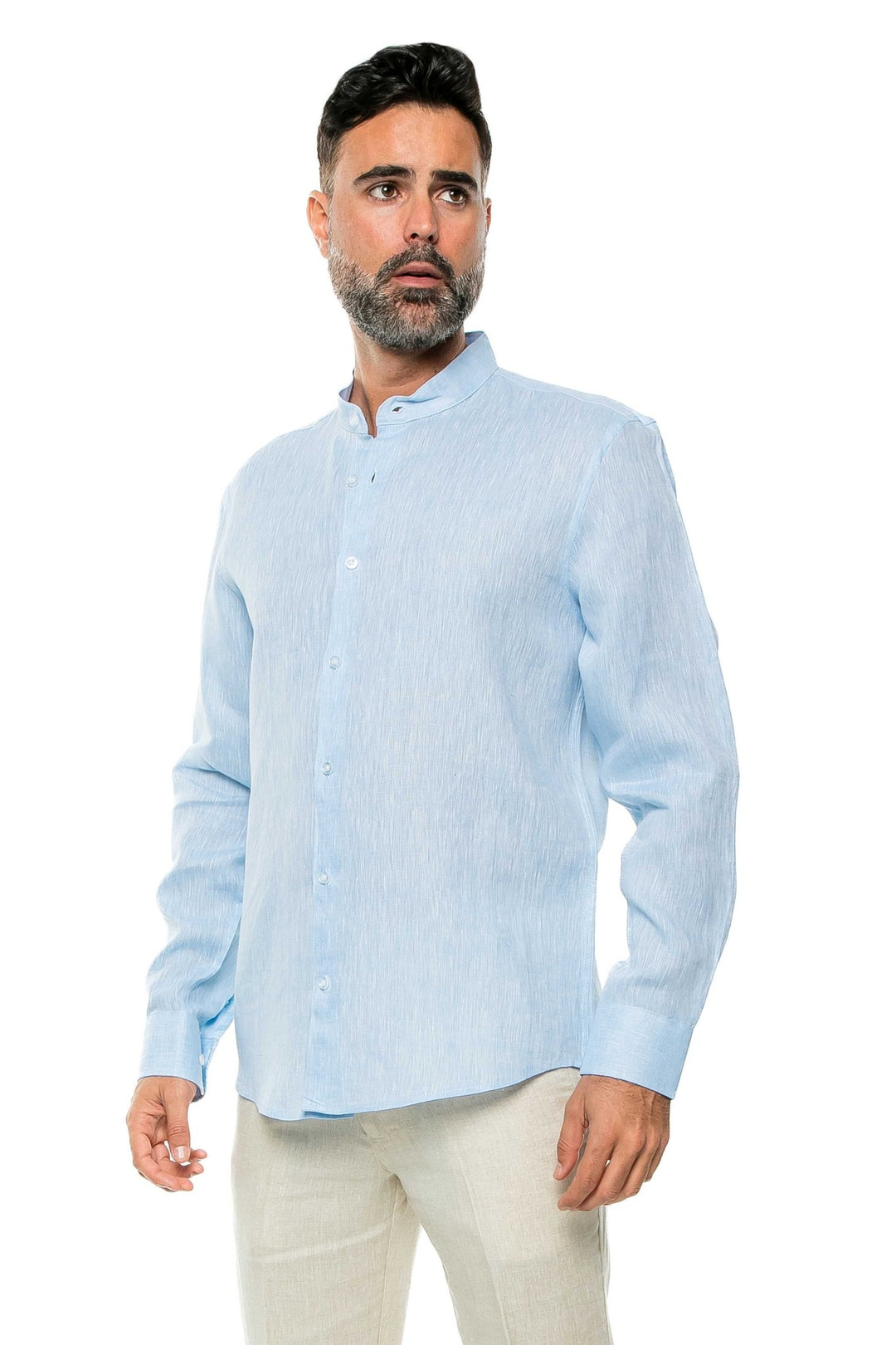 Men's 100% Linen Mandarin Collar Long Sleeve Shirt - Especially Yours