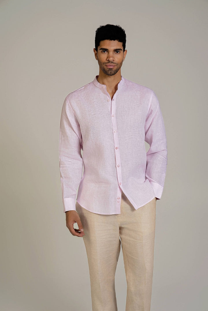 Men's 100% Linen Mandarin Collar Long Sleeve Shirt - Especially Yours