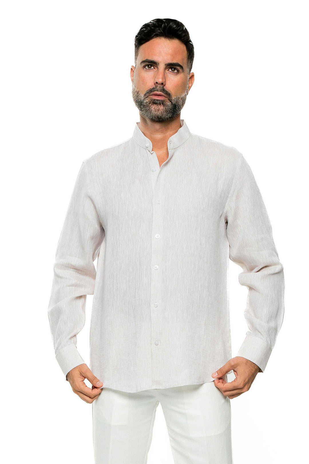 Men's 100% Linen Mandarin Collar Long Sleeve Shirt - Especially Yours