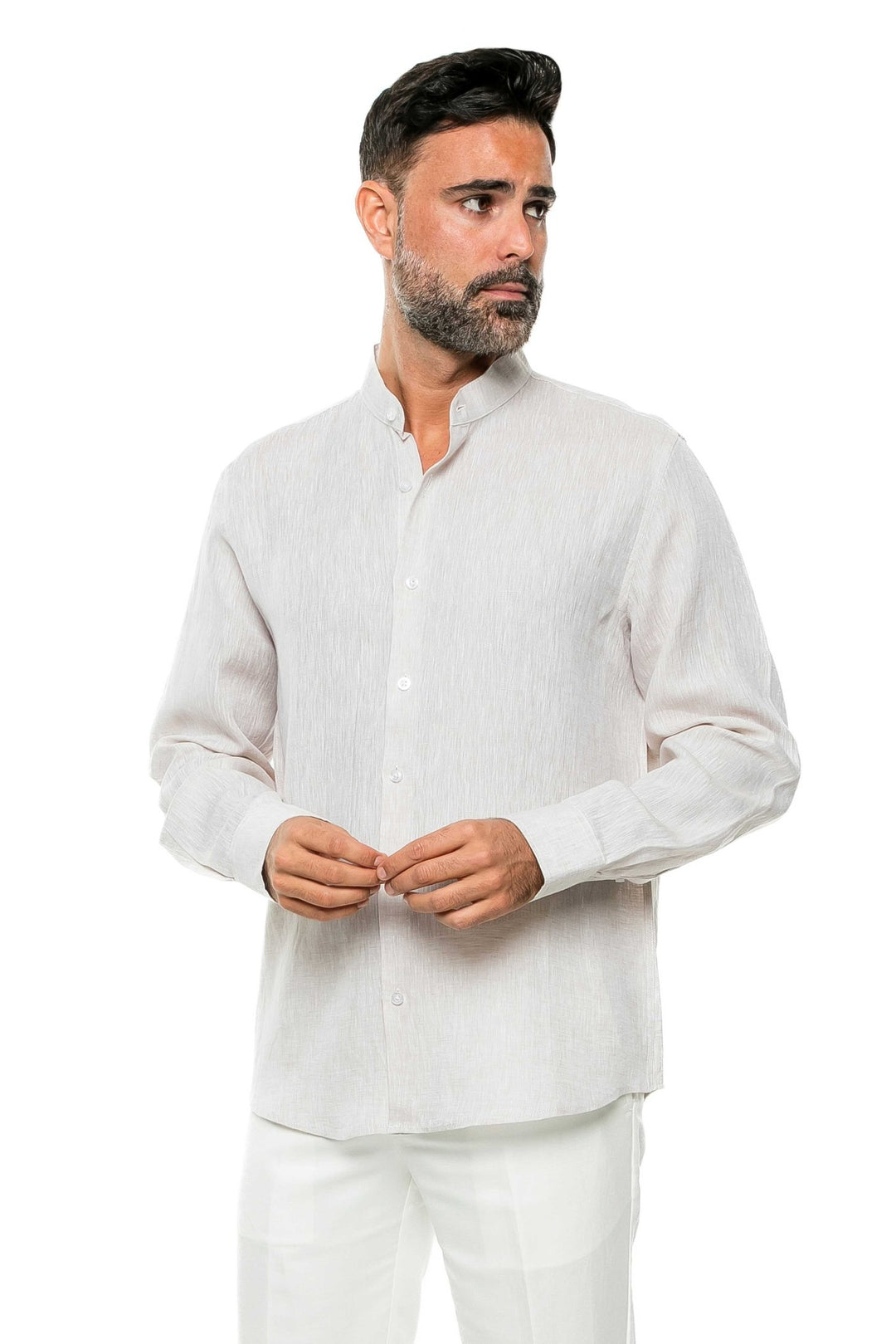 Men's 100% Linen Mandarin Collar Long Sleeve Shirt - Especially Yours