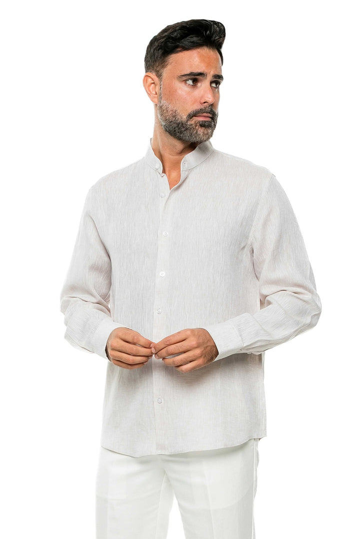 Men's 100% Linen Mandarin Collar Long Sleeve Shirt - Especially Yours