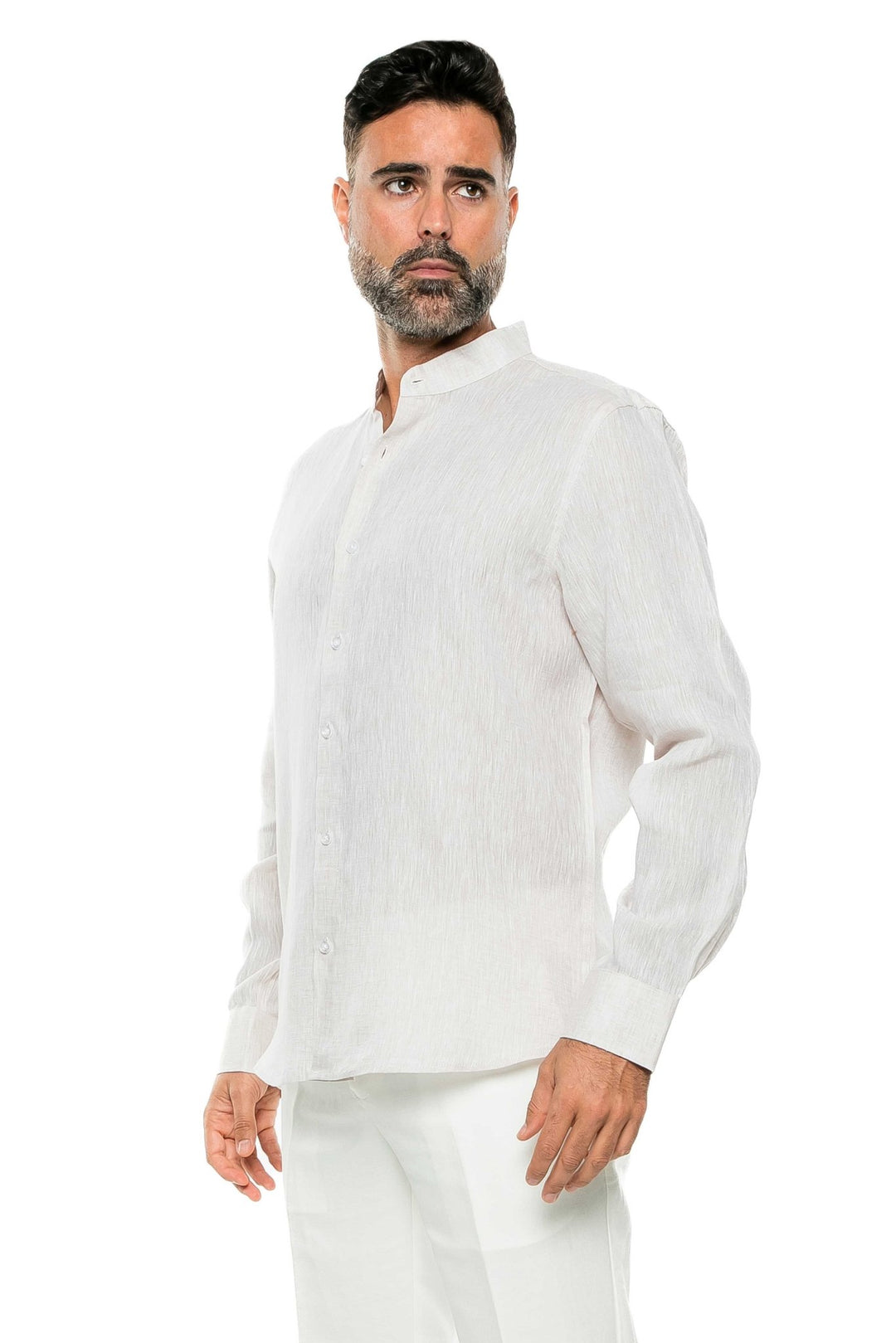 Men's 100% Linen Mandarin Collar Long Sleeve Shirt - Especially Yours