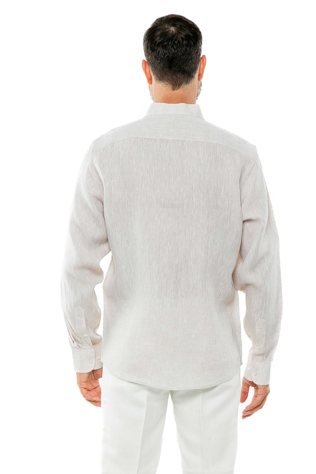 Men's 100% Linen Mandarin Collar Long Sleeve Shirt - Especially Yours
