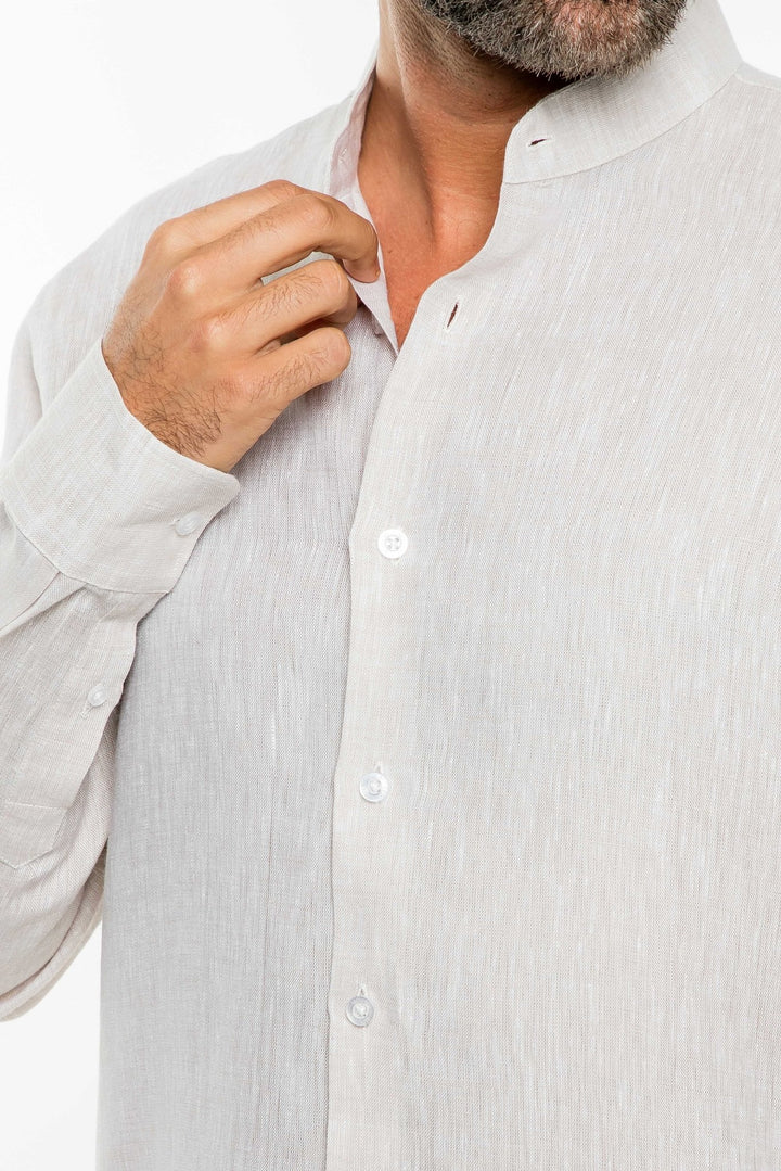 Men's 100% Linen Mandarin Collar Long Sleeve Shirt - Especially Yours