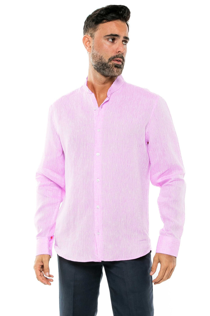 Men's 100% Linen Mandarin Collar Long Sleeve Shirt - Especially Yours