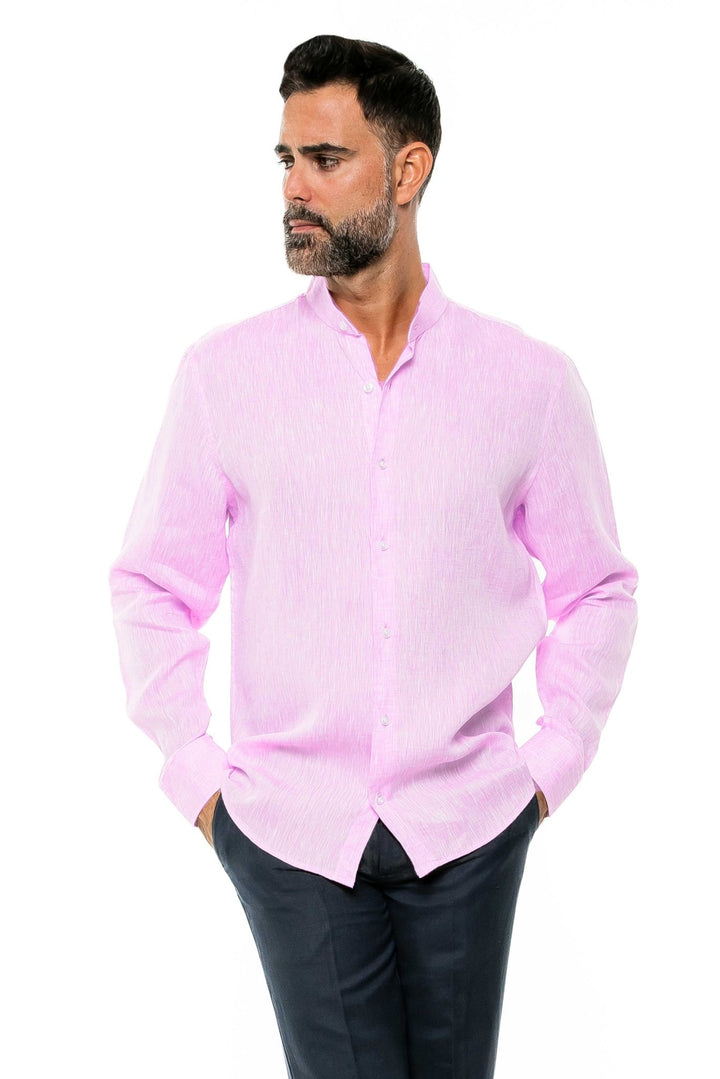 Men's 100% Linen Mandarin Collar Long Sleeve Shirt - Especially Yours