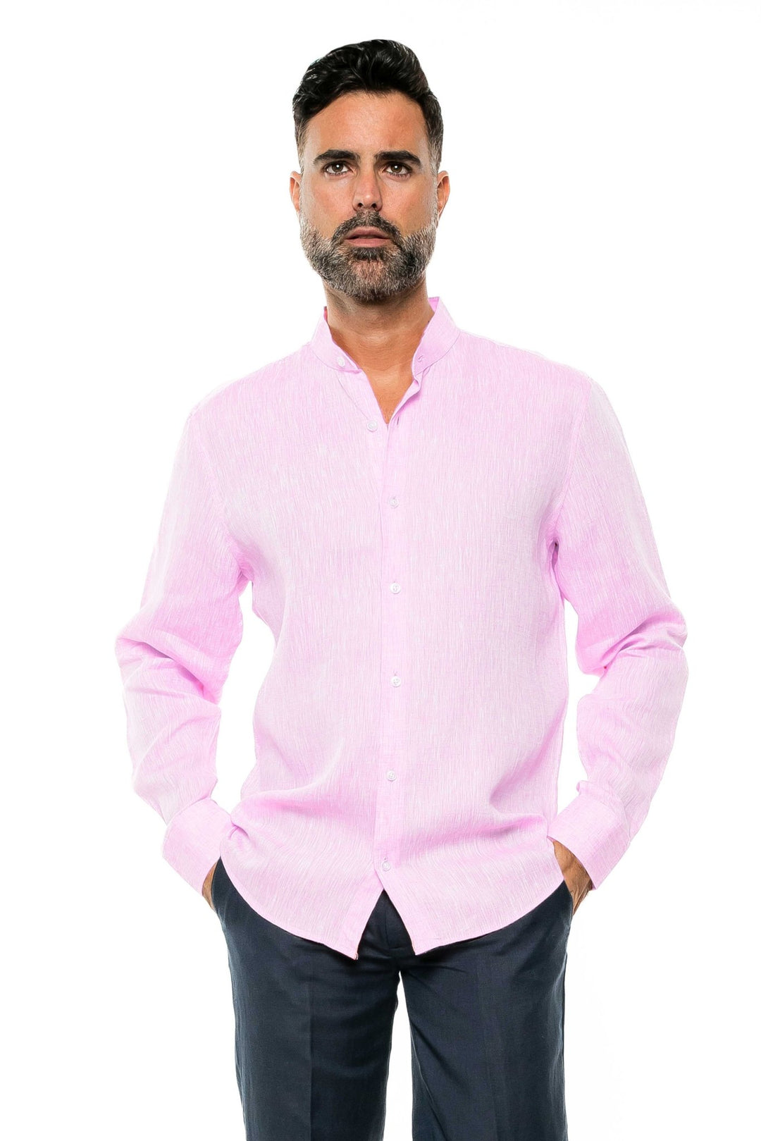 Men's 100% Linen Mandarin Collar Long Sleeve Shirt - Especially Yours